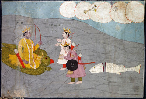 Vanasuras Sons Submit to Krishna - Scene From Krishna Lila - c 1840 Pahari Painting - Large Art Prints by Pichwai Art