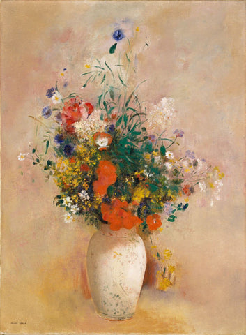 Vase Of Flowers (Pink Background) - Odilon Redon - Floral Painting - Framed Prints