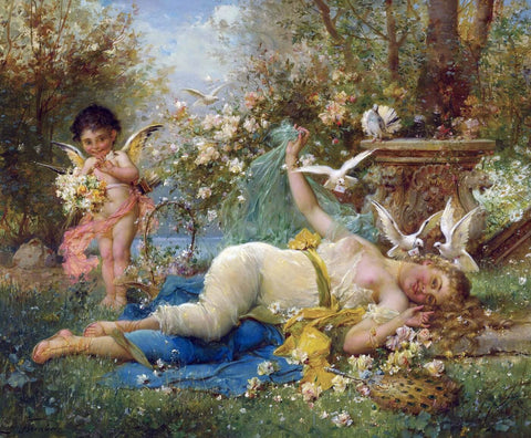 Venus And Cupid - Hans Zatzka by Hans Zatzka