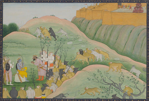 Indian Miniature Paintings - Ramayana Paintings - Vibhishana bows before Rama by Kritanta Vala