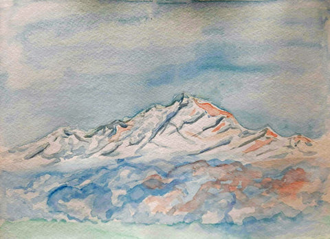 View Of Kanchanjunga - Mountain Landscape Watercolor Painting by Tallenge