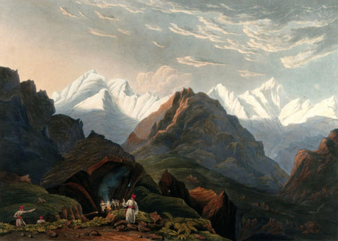 View of the mountains - James Baillie Fraser c 1826 Vintage Orientalist Aquatint Painting of India by James Baillie Fraser