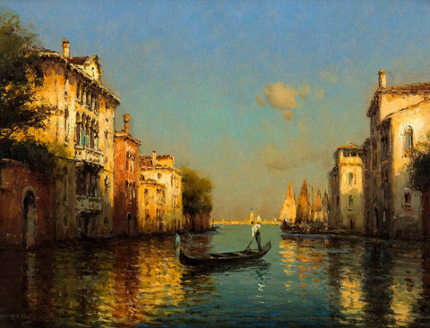 Vintage Oil Painting Of Gondolier In Venice - Canvas Prints by Hamid Raza