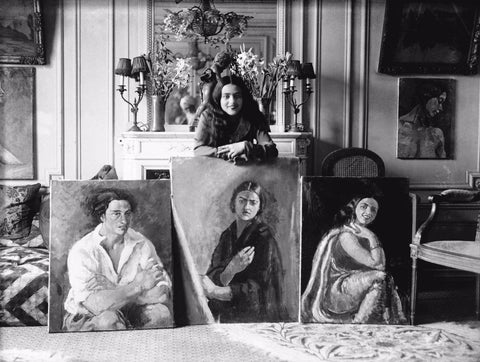 Vintage Photographs - Amrita Sher-Gil With Her Paintings by Amrita Sher-Gil