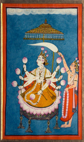 Vishnu Holding Lotus Flowers -Vintage Indian Miniature Art Painting by Miniature Vintage