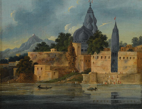 Visnupad Hindu Temple At Gaya (Banaras) - Sir Charles DOyly - Vintage Orientalist Paintings of India by Sir Charles DOyly