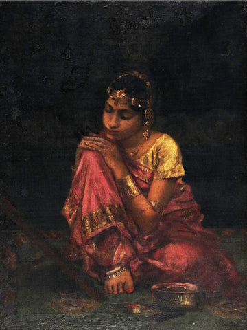Waiting In The Dark - Hemendranath Mazumdar Painting by Hemen Mazumdar
