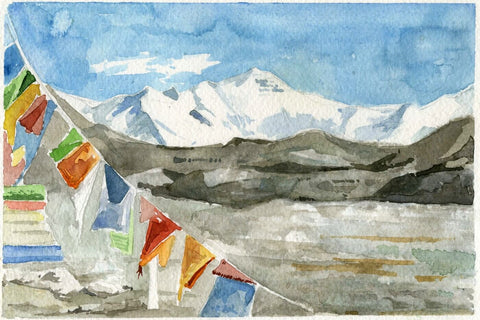 Watercolor Painting of Macchapuchare Mountain Pokhara Nepal by Jeffry Juel