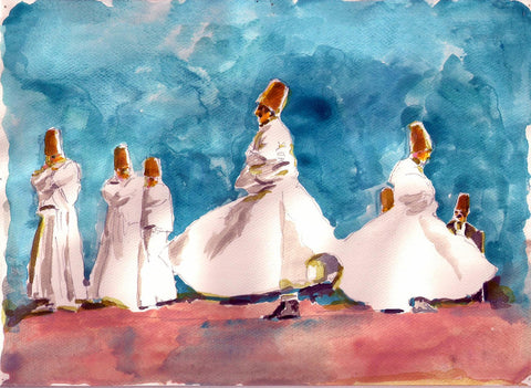 Whirling Dervishes - Watercolor Painting by Ananya Poddar