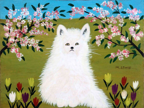 White Cat - Maud Lewis - Canadian Folk Artist Painting by Maud Lewis