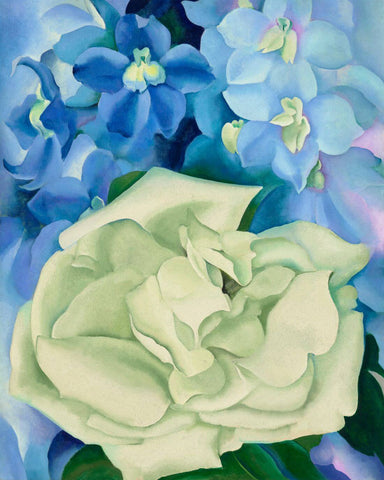 White Rose With Larkspur - Georgia OKeeffe - Floral Painting by Georgia OKeeffe