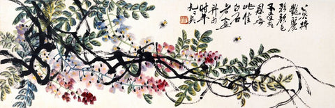 Wisteria And Bees - III - Qi Baishi - Modern Gongbi Chinese Painting by Qi Baishi