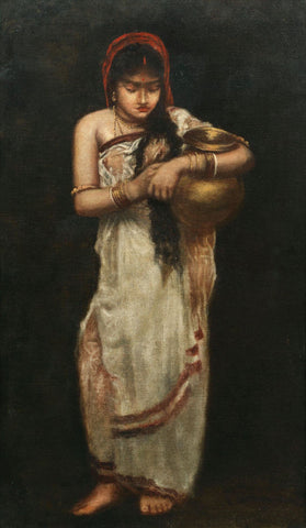Woman Carrying Water Pot - Hemendranath Mazumdar - Indian Masters Painting by Hemen Mazumdar