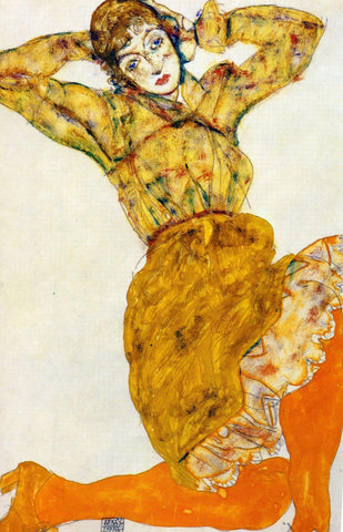 Woman In Orange Stockings - Egon Schiele - Expressionist Painting by Egon Schiele