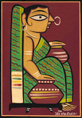 Woman With Water Pots - Jamini Roy - Bengal Art Painting by Jamini Roy