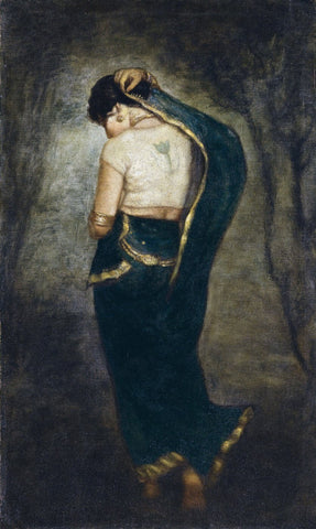 Woman In Blue Sari Hemendranath Mazumdar - Indian Masters Painting by Hemen Mazumdar