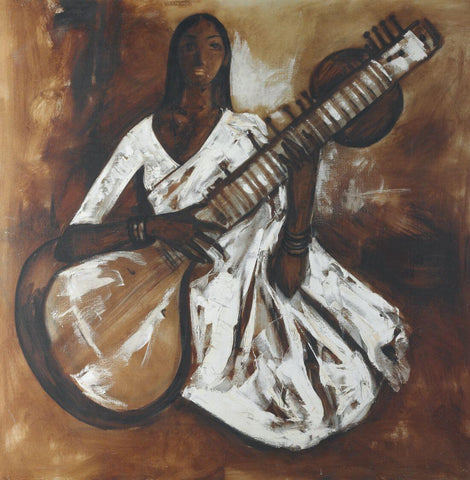 Woman Playing Veena by B. Prabha