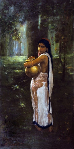 Woman With Pitcher - Hemendranath Mazumdar - Indian Masters Painting - Framed Prints by Hemen Mazumdar