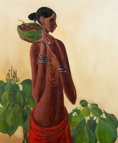 Woman with Fruits by B. Prabha