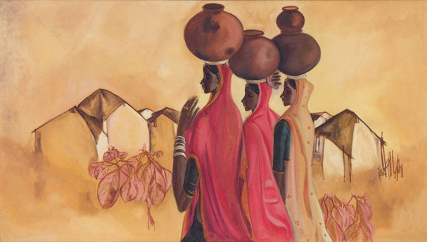 Women Carrying Water Pots - B Prabha - Indian Painting - Framed Prints