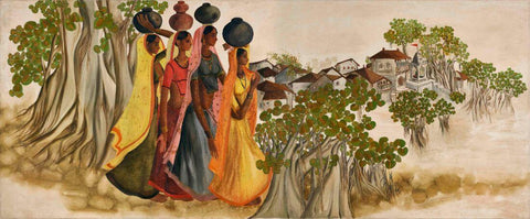 Women Returning Home With Water Pots - B Prabha - Indian Art Painting by B. Prabha