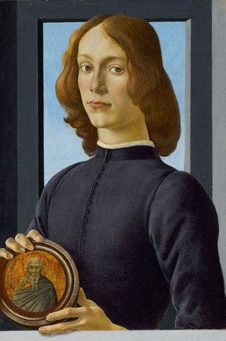 Young Man Holding a Roundel - Sandro Botticelli - Masterpiece Italian Painting - Canvas Prints by Sandro Botticelli