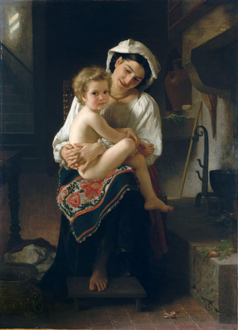 Young Mother Gazing at Her Child (Jeune mère regardant son enfant) – Adolphe-William Bouguereau Painting - Canvas Prints by Tallenge Store