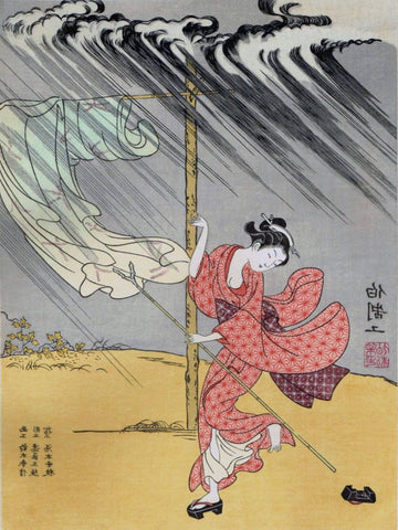 Young Woman In Summer - Suzuki Harunobu - Japanese Painting Ukiyo-e Woodblock Art Print by Suzuki Harunobu