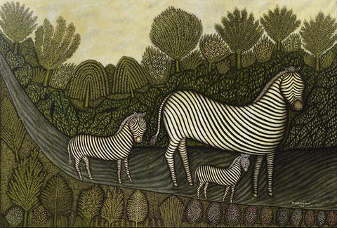 Zebras - Morris Hirshfield - Folk Art Painting - Framed Prints