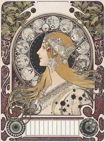 Zodiac (1896) -  Alphonse Mucha - Art Nouveau Print - Canvas Prints by Alphonse Mucha