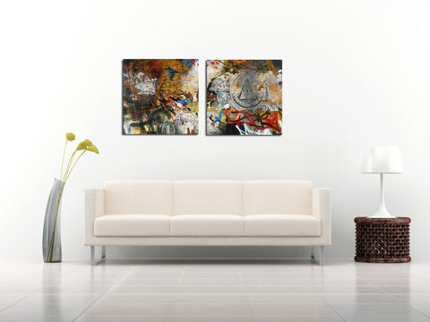 Illuminati - Abstract Expressionism Painting - Set Of 2 Panels - (24 x 24 inches) each by Nike
