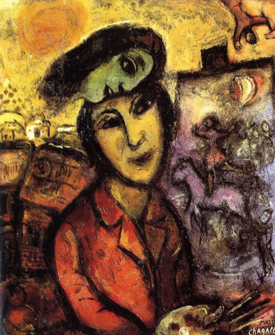Artist At His Easel - Canvas Prints by Marc Chagall