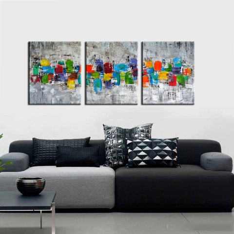Candy Shop - Modern Abstract Painting - Set Of 3 Gallery Wrap (48 x 72 inches) Final Size by Henry