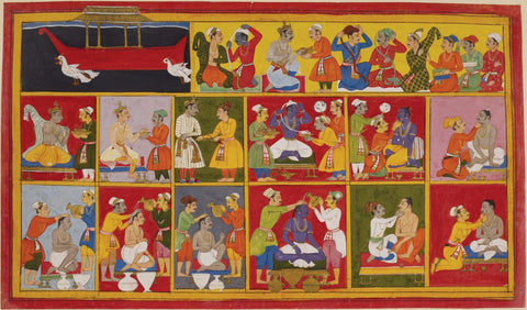 Indian Miniature Paintings - Pahari Paintings - The Brothers Prepare For Ramas Coronation by Kritanta Vala