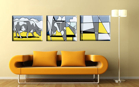 Cow Abstract Roy Lichtenstein - Gallery Wrapped Panels (24 x 30) x 3 by Roy Lichtenstein