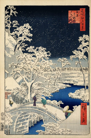Drum bridge at Meguro and Sunset Hill - Meguro taikobashi Y hi no oka - Framed Prints by Hiroshige