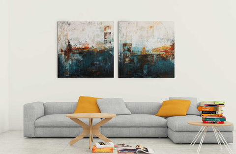 City Nights - Modern Abstract Painting - Set Of 2 Gallery Wrap (24 x 24 inches) each by Henry
