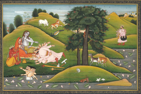 Indian Miniature Art - Pahari Style - Bana Prostrating at Shivas Feet by Kritanta Vala