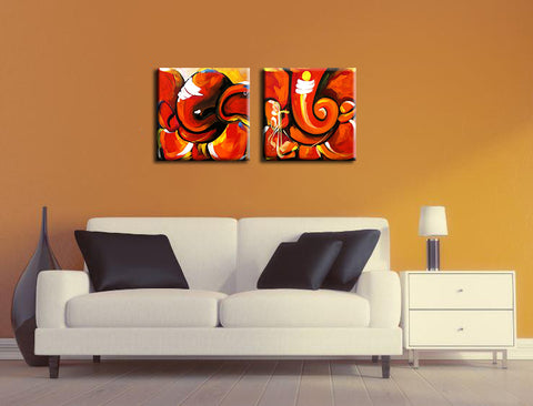 Abstract Ganesha - Set of 2 Canvas Gallery Wraps - ( 24 x 24 inches)each