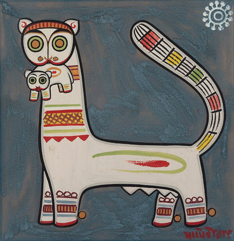 Jamini Roy - White Tiger Holding Cub In Its Mouth by Jamini Roy