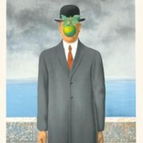  Man With An Apple Painting (Homme avec une peinture Apple) – René Magritte Painting – Surrealist Art Painting by Rene Magritte