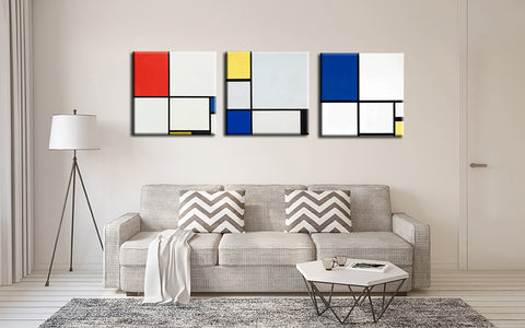 Piet Mondrian - Composition Blue Yellow, Composition Red Blue and Composition Red Yellow - Set of 3 Gallery Wraps - ( 18 x 18 inches)each by Piet Mondrian