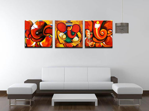 Abstract Ganesha - Set of 3 Canvas Gallery Wraps - ( 18 x 18 inches)each by Tallenge Store