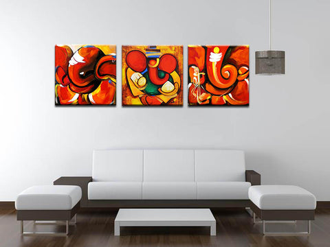 Abstract Ganesha - Set of 3 Canvas Gallery Wraps - ( 18 x 18 inches)each