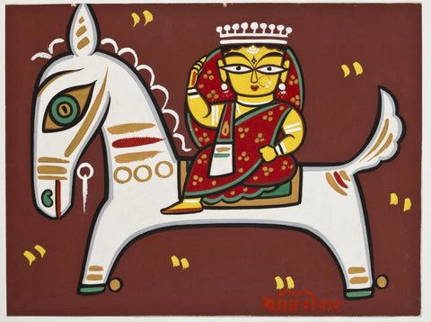 Queen of Jhansi - Canvas Prints by Jamini Roy