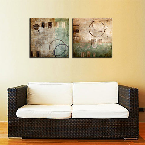 Crop Circles - Modern Abstract Painting - Set Of 2 Gallery Wrap (24 x 24 inches) each by Henry