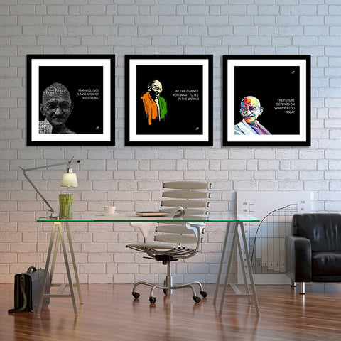 Set of 3 Mahatma Gandhi Quotes In English With Black Background by Sina Irani