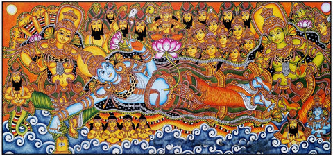 Ananthasayanam - Kerala Mural Painting - Art Prints by Kritanta Vala