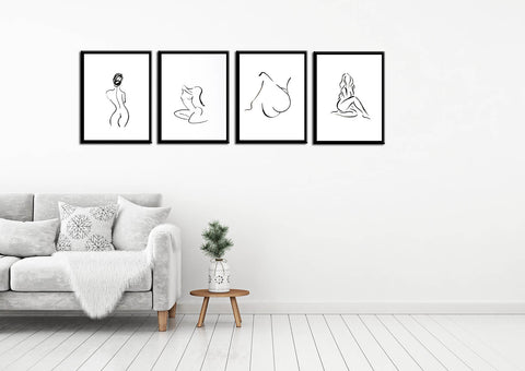 Set of 4 Minimalist Nudes - Framed Digital Art Prints - Medium (14 x 18) inches each by Jamini Roy