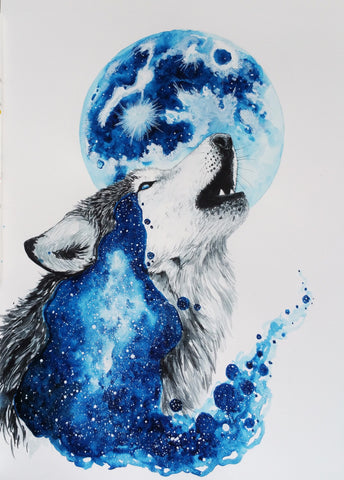 Grey Wolf Deep Eyes - Watercolor Animal Painting by Sina Irani